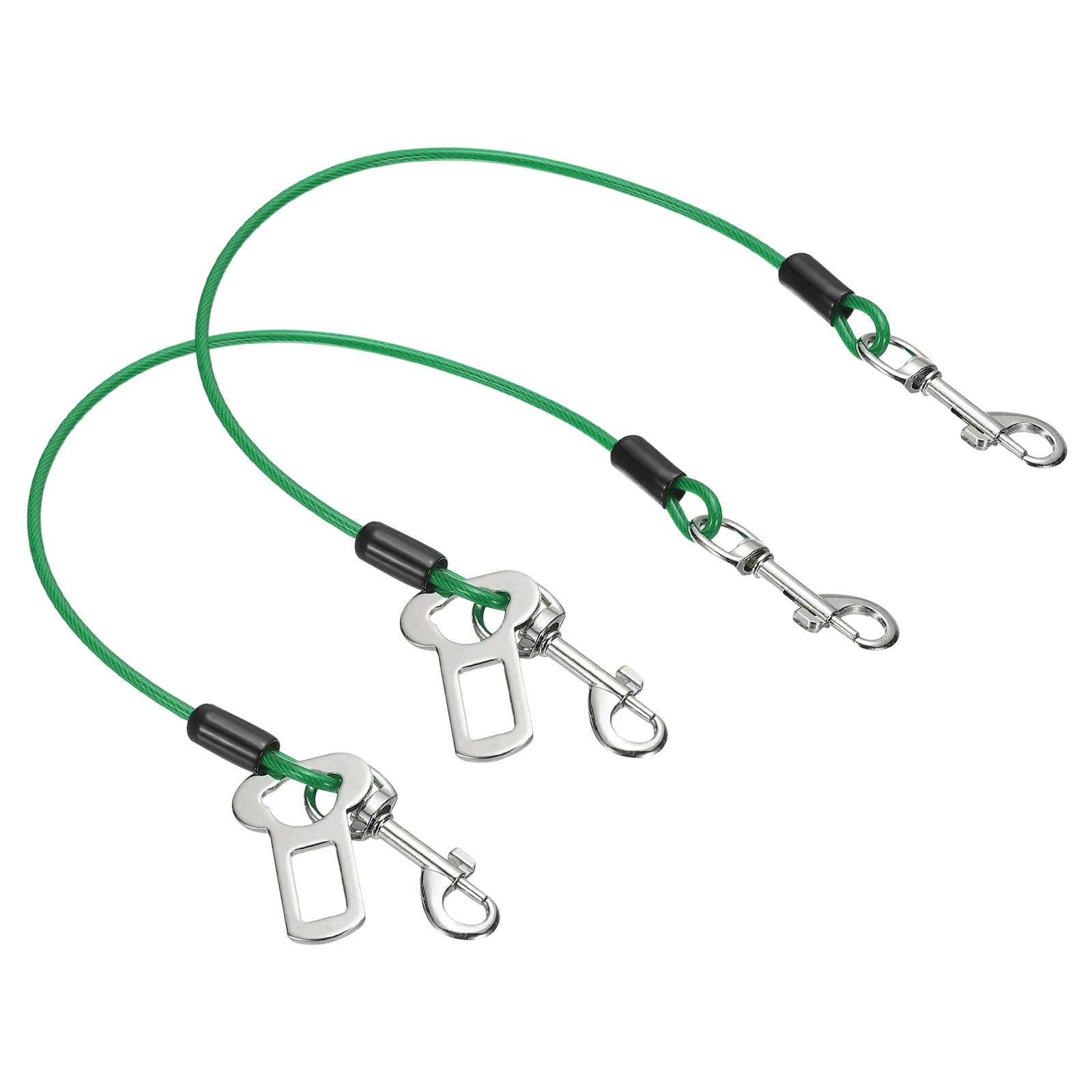 PATIKIL Chew Proof Dog Leash, 16 in Dog Seat Belt Harness with Double Clips Leash Extender Steel Braided Vehicle Tether, (Green, 2 Pcs), Intended for Pet Walking/Training