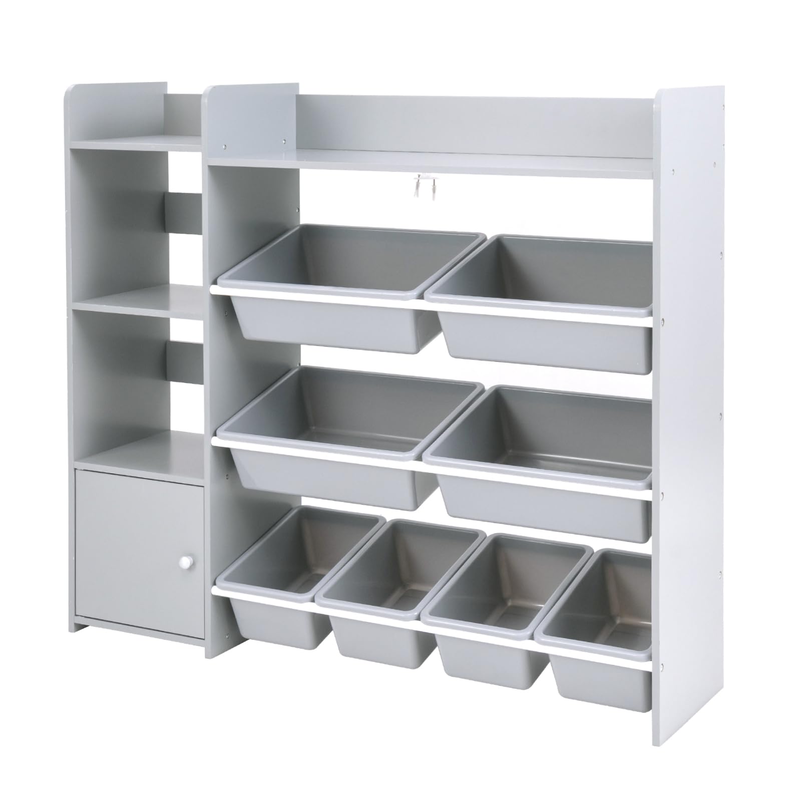 Maxmass Toy Storage Organizer, Children Bookshelf Storage Unit with Removable Bins, Open Shelves, Enclosed Cabinets, Toddler Bookcase Rack for Kids Room Playroom Nursery (Grey, 112x30x100cm)