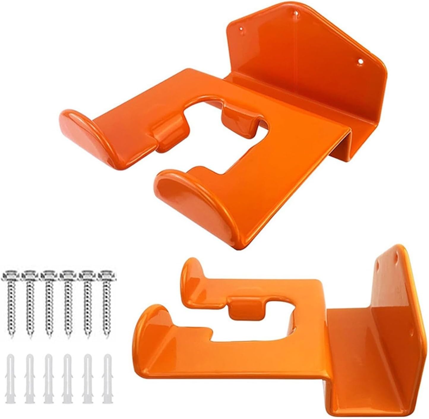 2 Pc Wall Mounted Grass Trimmer Rack, Steel Garage Storage Organizer for Shovels, Rakes, Brooms, Mops and Garden Tools, Orange