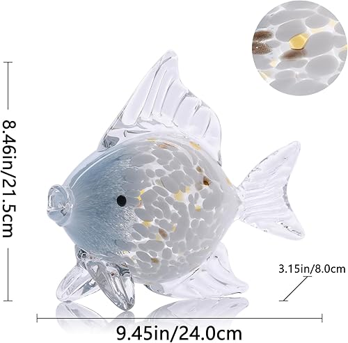 Miniatura 2 de Figuras grandes de peces de vidrio soplado a mano, arte de vidrio marino para acuario, escultura de estatua de pez azul y blanco, acento costero