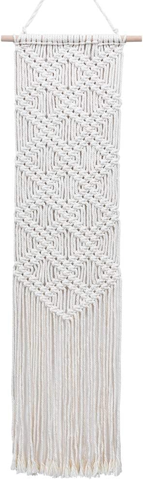 Ebristar Macrame Wall Hanging - Boho Chic Handmade Woven Tapestry - Modern Rustic Wall Art Home Decor - Apartment Dorm Bedroom Nursery Wall Decoration, 10" W x 39" L - Off-White