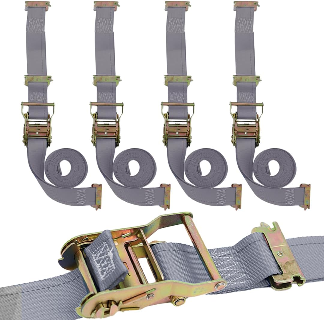 BoxerTool (2" x16') Double Fitted E-Track Ratchet Straps (4Pack) - 3X E Track Fitting Logistics Straps – Heavy Duty E Track Straps - 4,400lbs