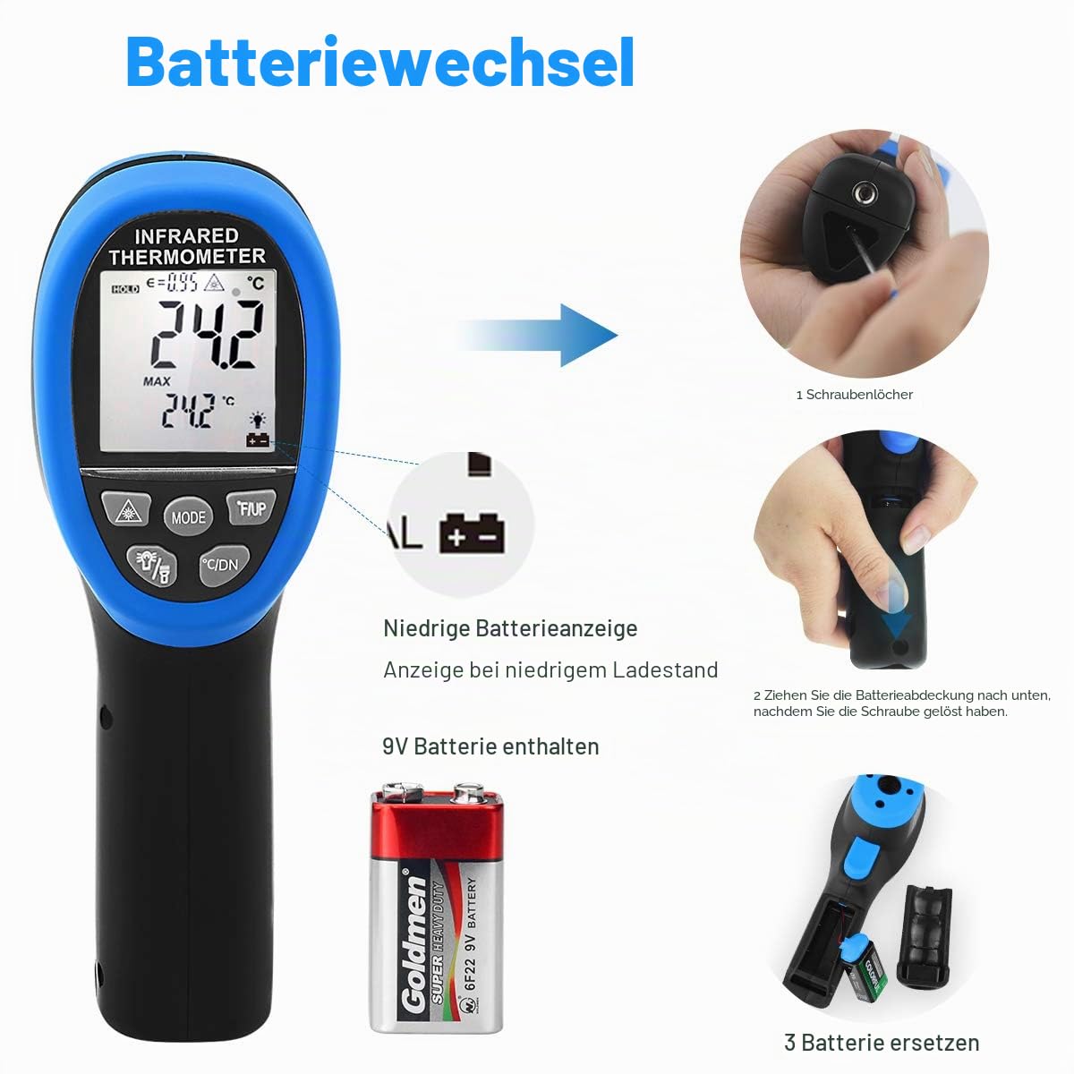 Infrarot Thermometer, YF-1800 Digital Laser Temperaturmessgerät, IR Pyrometer -58°F-3272°F(-50~1800℃) Temperaturmesser,Temperaturmesspistole mit 50:1 Hochtemperaturpistole für Industrie Ofen