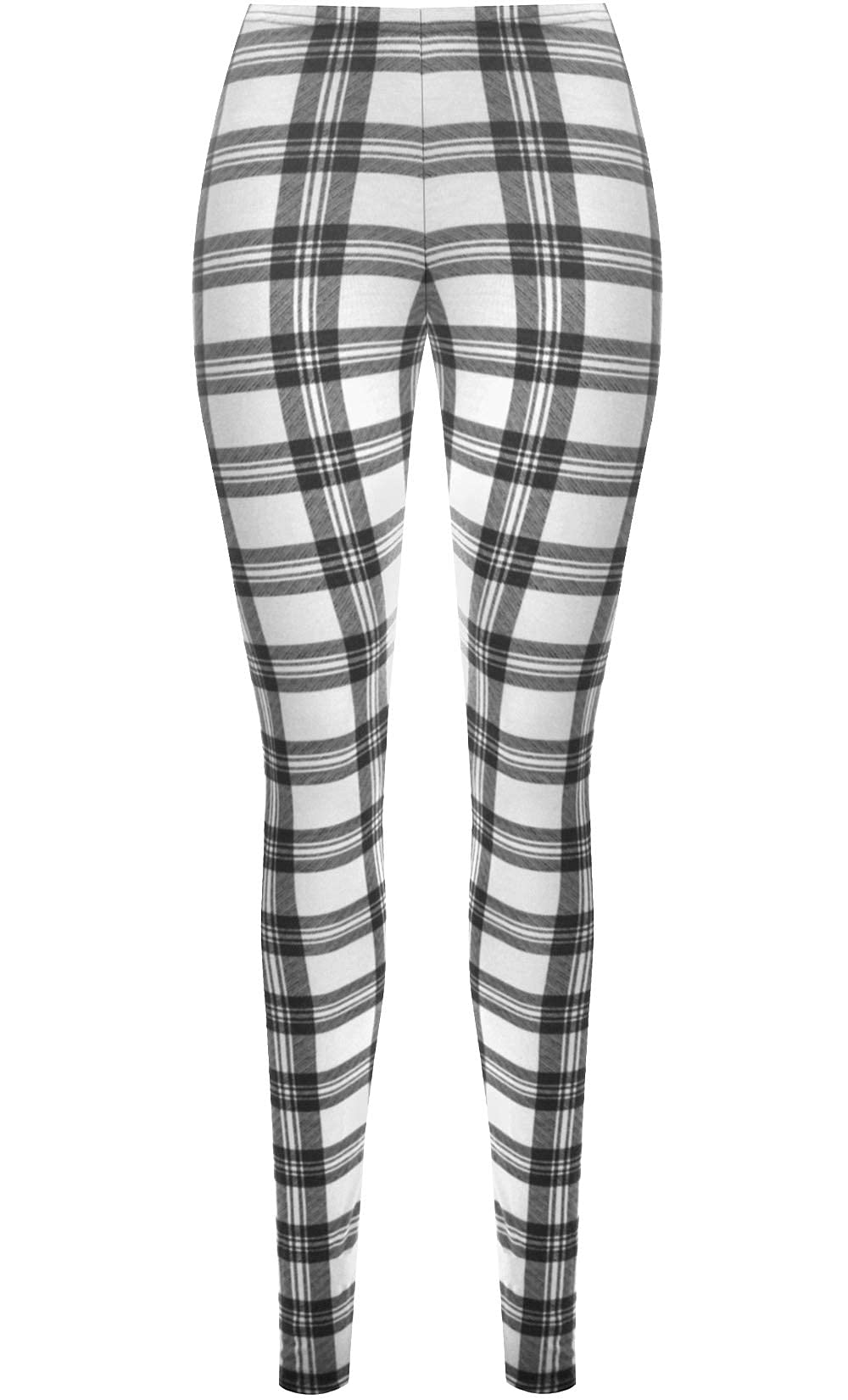 Wearall Women's White Plus Size Tartan Check Print Long Stretch Leggings Pants - 20-22