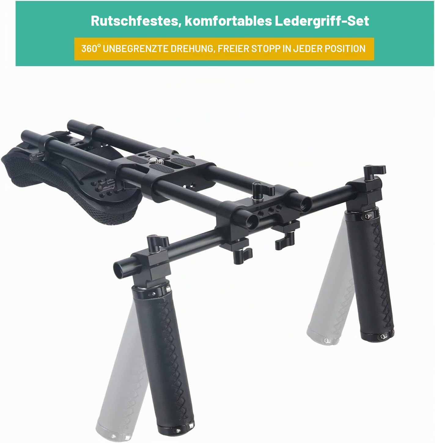 NICEYRIG Camera Shoulder Rig mit Dual Handgrip,Schulterpolster 15mm für spiegellose DSLR-Kameras, stabile Videoaufnahmen, Schulter-Rig mit Universal-Grundplatte,Aluminium-Legierung,15mm Stab,Griff-Set