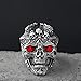 MarveBard Punk Skull Ring for Men Vintage Crystal Skull Head Ring Gothic Death Skull Ring Adjustable Vintage Punk Rock Biker Jewelry for Men Halloween Goth Accessory (Red)