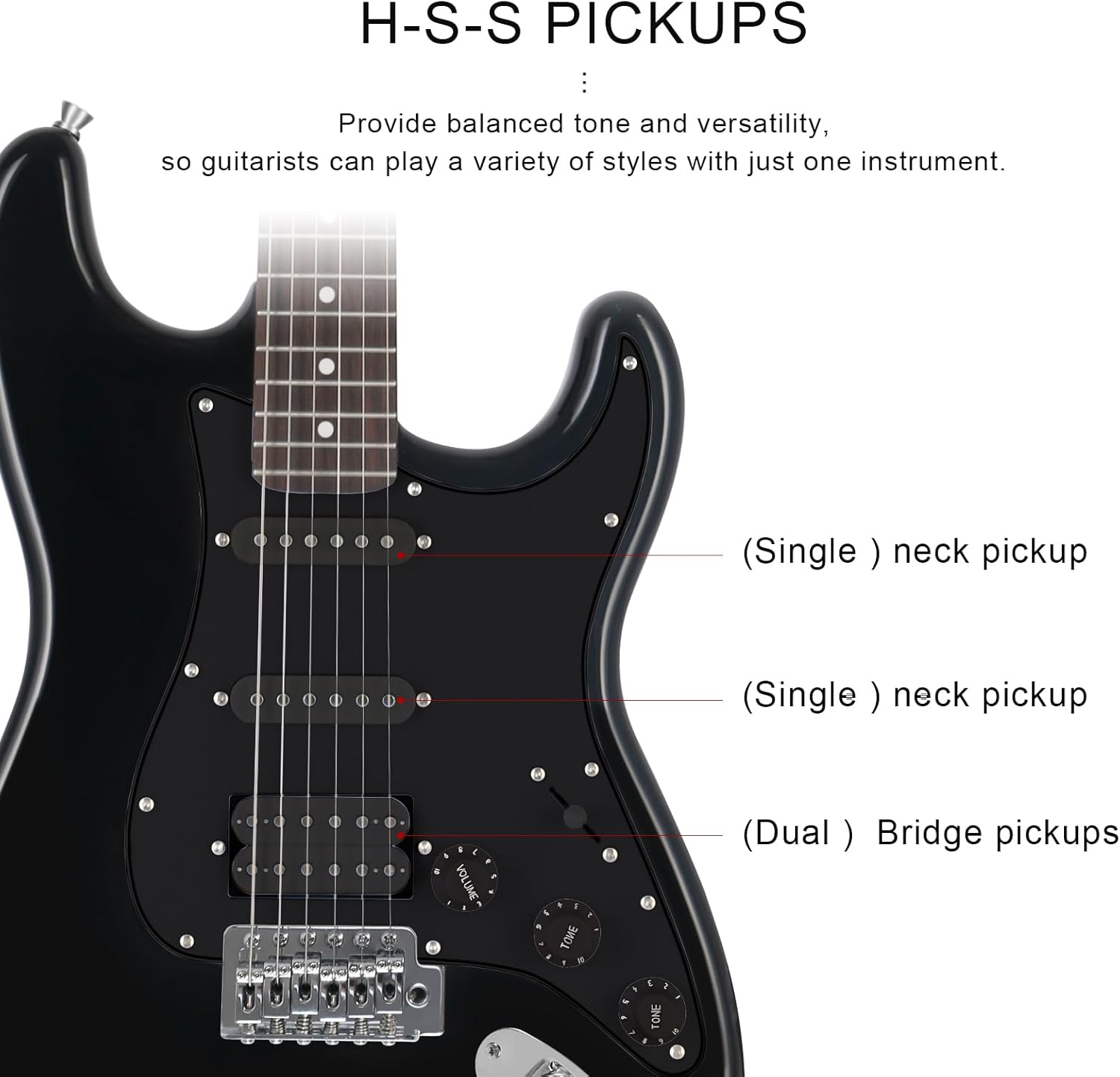 EASTROCK Electric Guitar 39 inch Full Beginner Starter kit Full Size, Package All Accessories, Strings, Picks, Tremolo Bar, Strap, and Case Bag (39" Right Handed, Black)