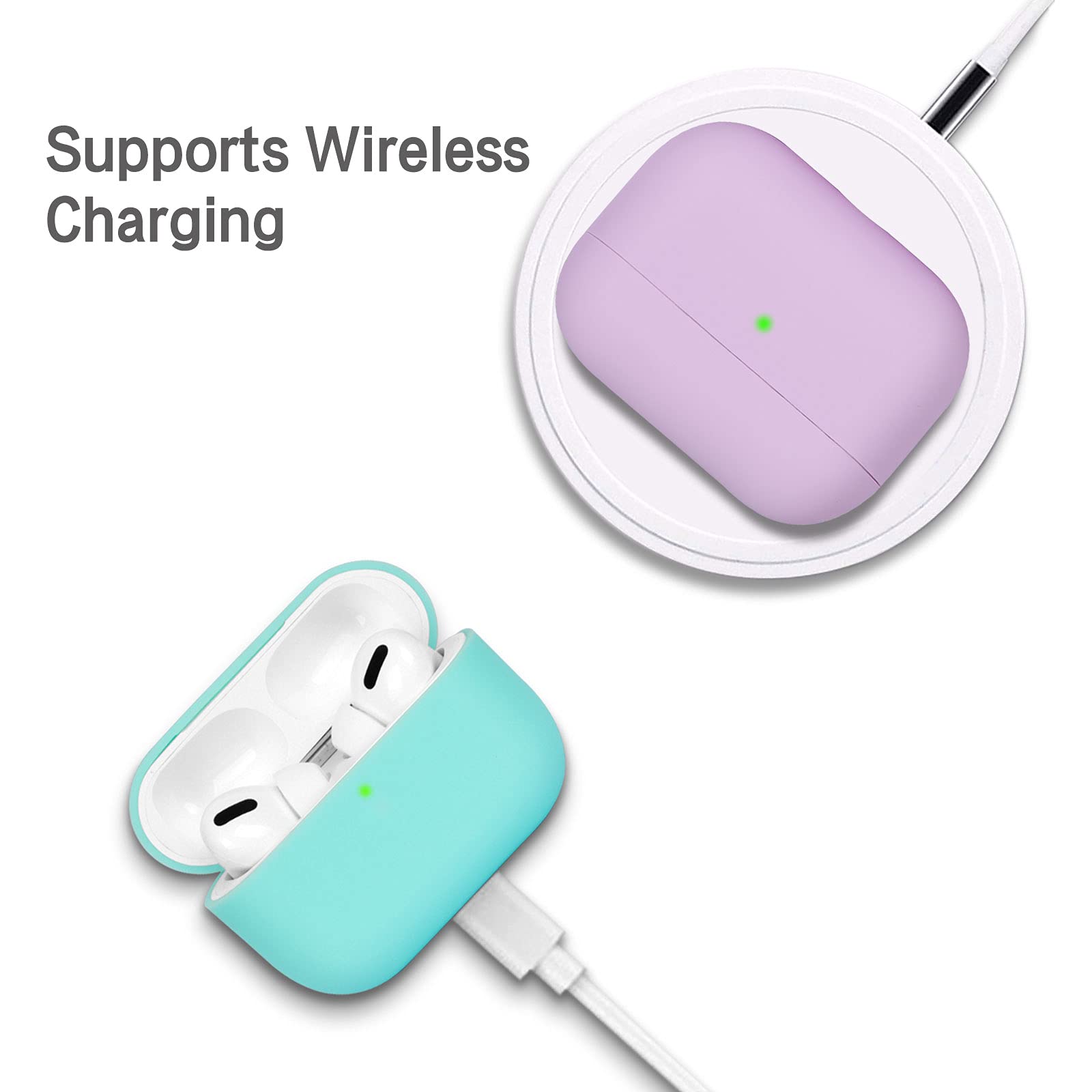Coque Silicone Pour AirPods Pro (2019) - Lot De 2, Anti-choc, Mince, LED Visible, Noir Et Vert Foncé