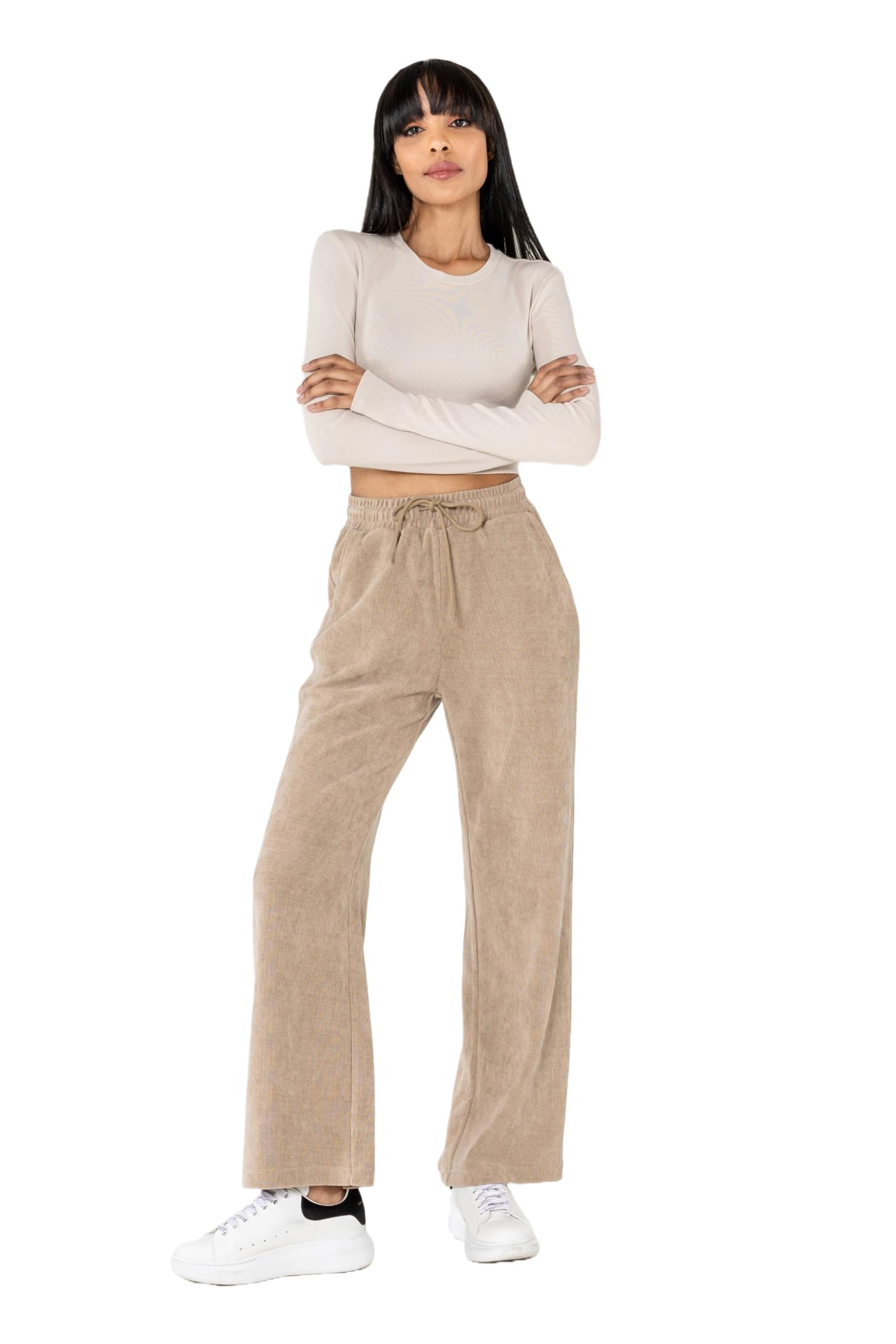 Nina Carter J253 Pantaloni da donna per il tempo libero – Pantaloni da jogging in velluto Relaxed Fit con vita elastica e gamba larga