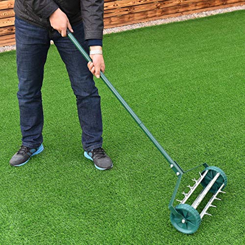Goplus 18-Inch Rolling Lawn Aerator, Garden Yard Rotary Push Tine Spike Soil Aeration, Heavy Duty Aerator Lawn Tool, 40.5-Inch Handle #TOP6