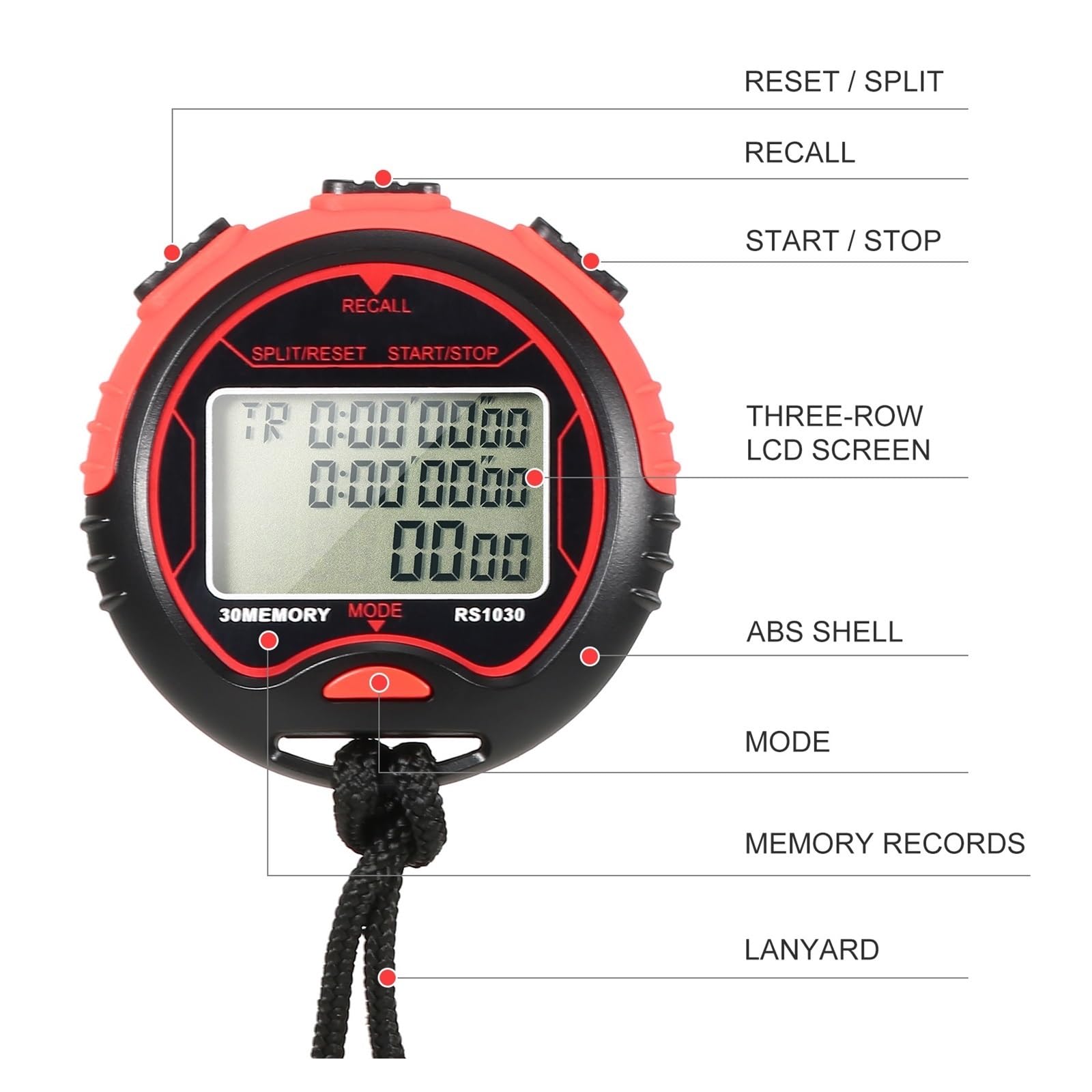 Cyfrowy Stoper Timer Wodoodporny Ręczny Licznik Czasu LCD Sportowy Z Paskiem Do Treningu łAtwy W UżYciu, DokłAdny(Type 60)