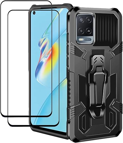 ZMONE - Funda compatible con Oppo A54 4G con protector de pantalla de vidrio templado 2 unidades Funda protectora de grado militar a prueba de