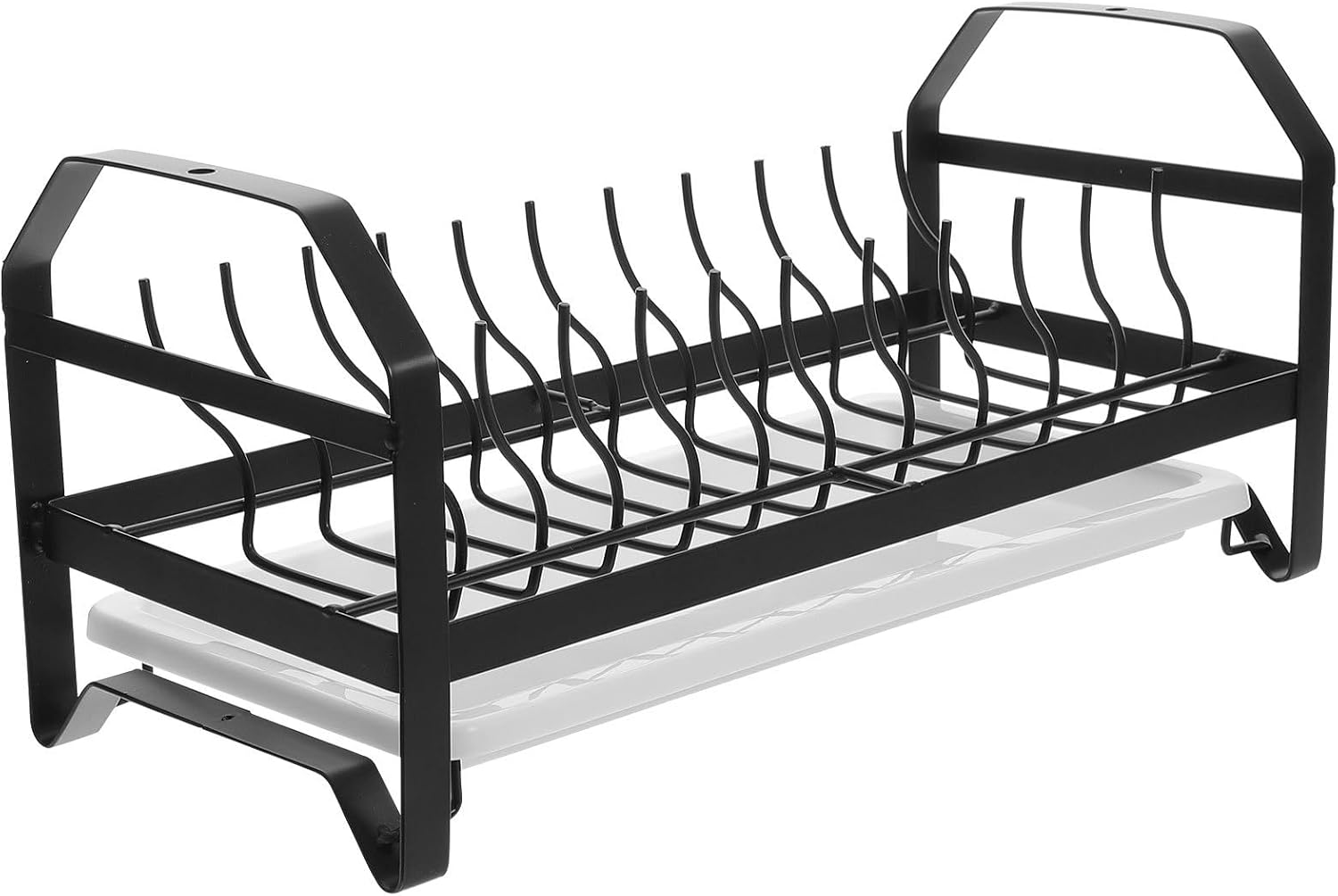 VILLCASE Small Dish Rack with Cutlery Holder and Drainboard, Black Single-Layer Stainless Steel Dish Drainer for Kitchen Sink Cabinet Storage and Plate Drying Organizer