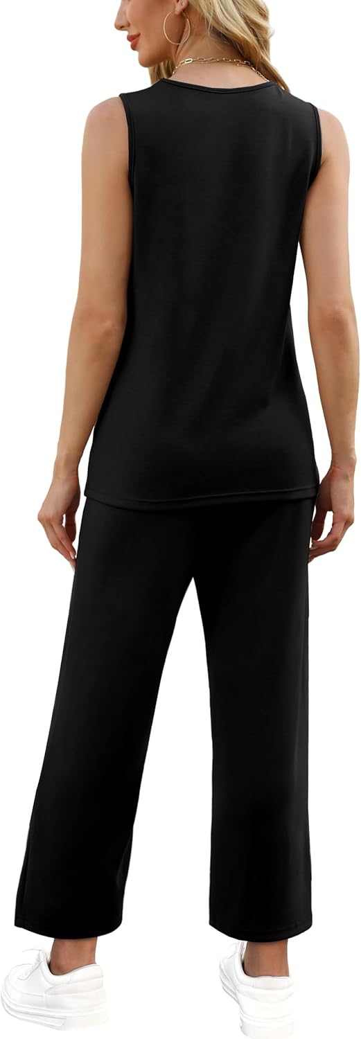 WIHOLL Two Piece Sets for Women Summer Outfits Matching Lounge Sets Wide Leg Crop Pants Vacation Travel - Image 5