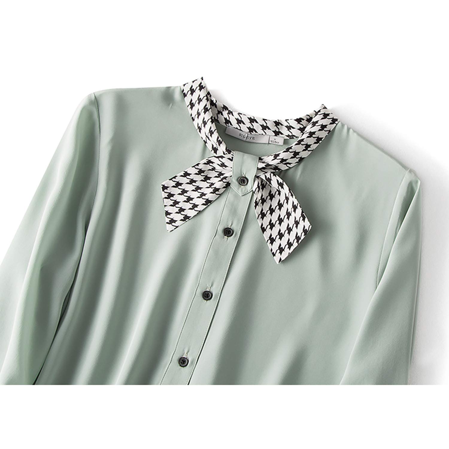Camicia Basic A Manica Lunga, Top in Seta Verde Chiaro da Donna, Blusa A Molle