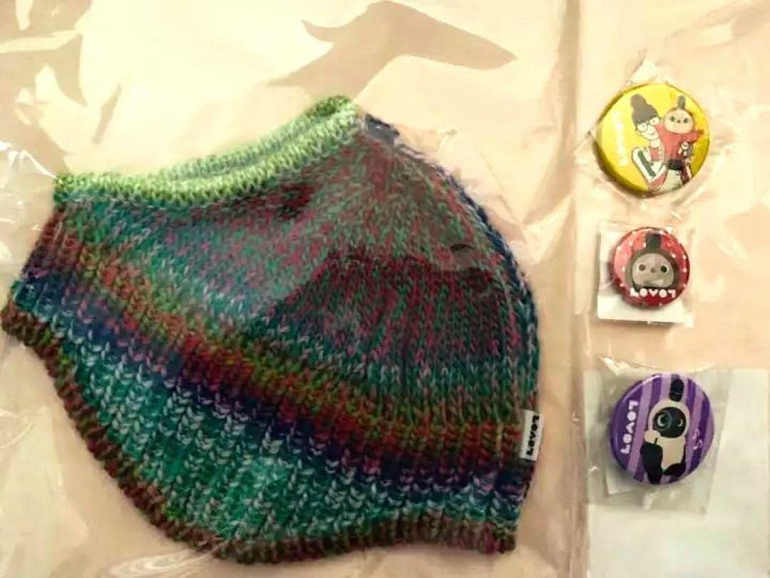 ラボット）ニット帽（ブルーmix）セット ポンポンにっと帽子(ホワイト