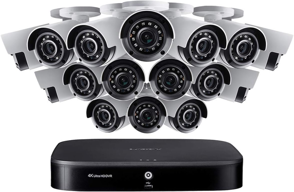 Lorex 4K Indoor/Outdoor Analog Wired Security Camera System, Ultra HD Bullet Cameras with Motion Detection Surveillance, Color Night Vision & Smart Home Compatibility, 3TB 16 Channel DVR, 16 Cameras