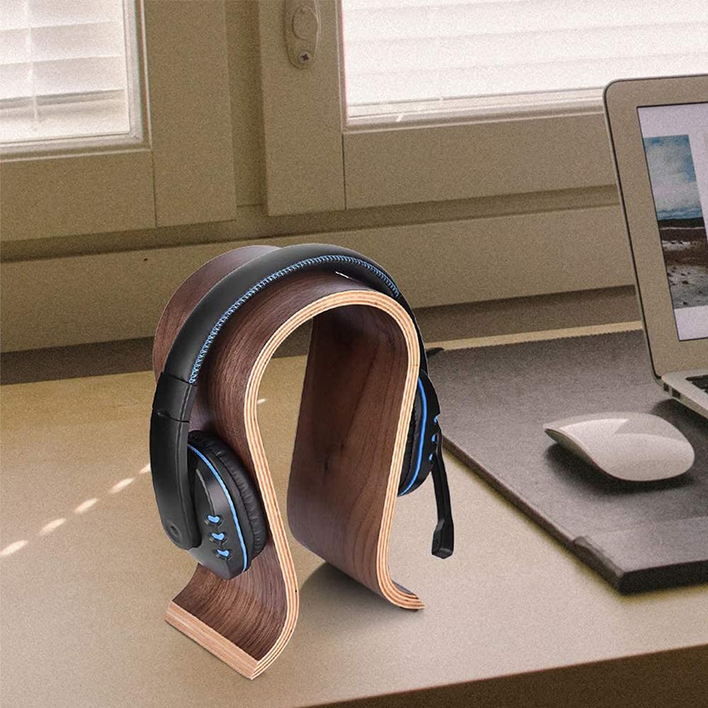 Supporto per casco in legno di noce, supporto per cuffie audio, porta casco universale, a forma di U, ecologico, durevole, antiscivolo, per casa, ufficio, negozio (marrone)
