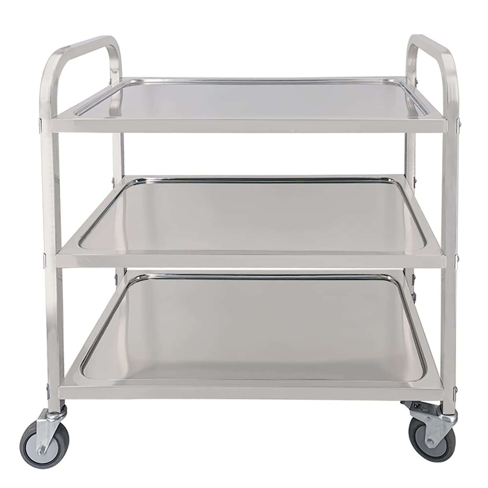 LJYKBFL Movable Hand Trucks 3 Tier Trolley,Large Stainless Steel Utility Cart,with Locking Wheels,Stainless Steel 3 Tier Rolling Kitchen Service Cart,Catestorage Trolley,for Hotels Restaur