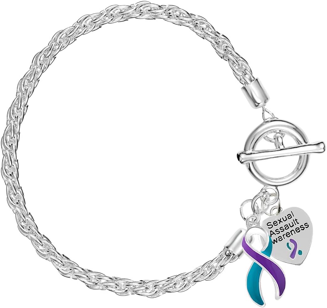 Teal and Purple Ribbon Awareness Bracelet for Sexual Assault Awareness | Support Jewelry for Advocates & Survivors