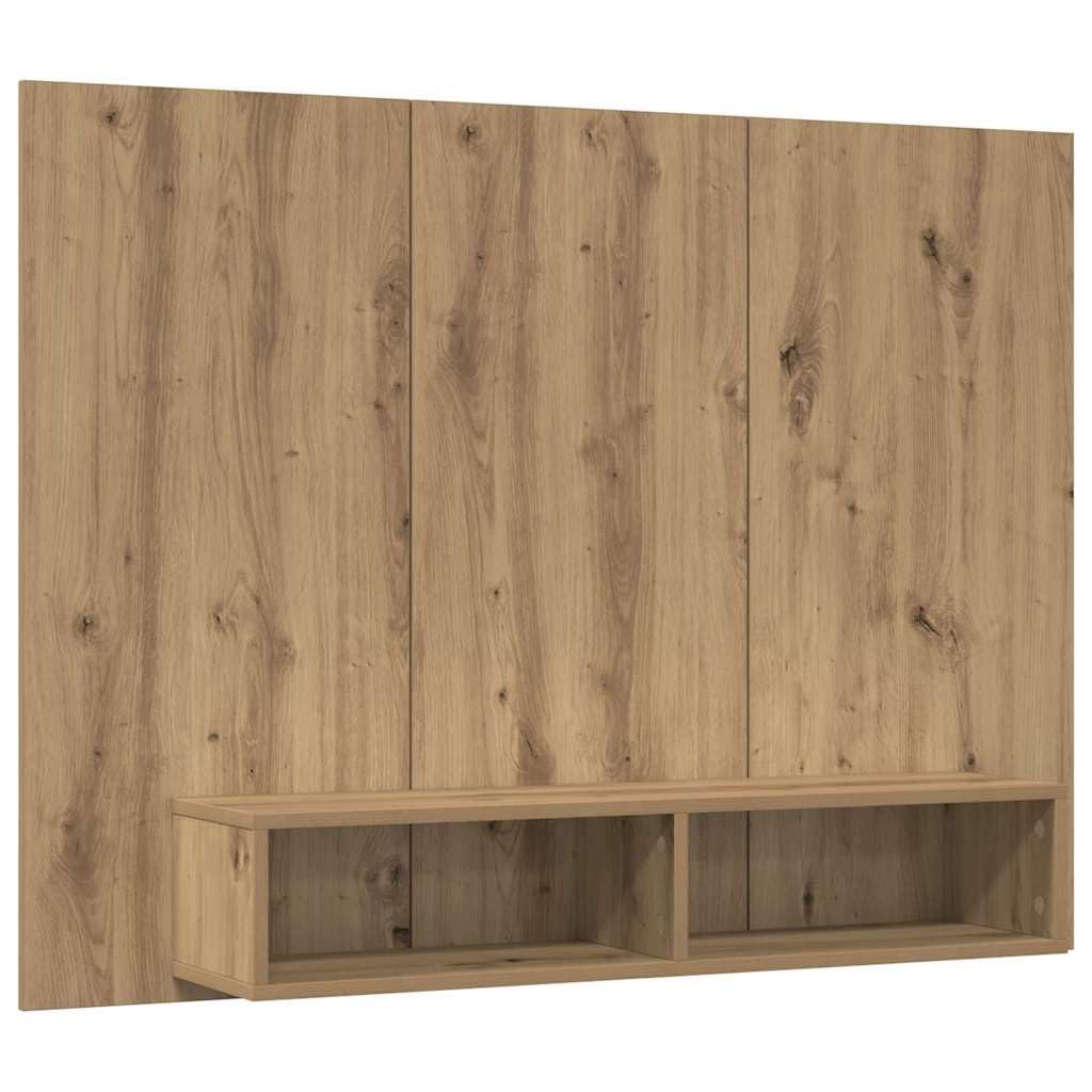 Mobile TV con ripiani e pannello posteriore in legno rovere Artisan, set montato a parete 120 x 23,5 x 90 cm con ripiani 5 x 90 cm per soggiorno