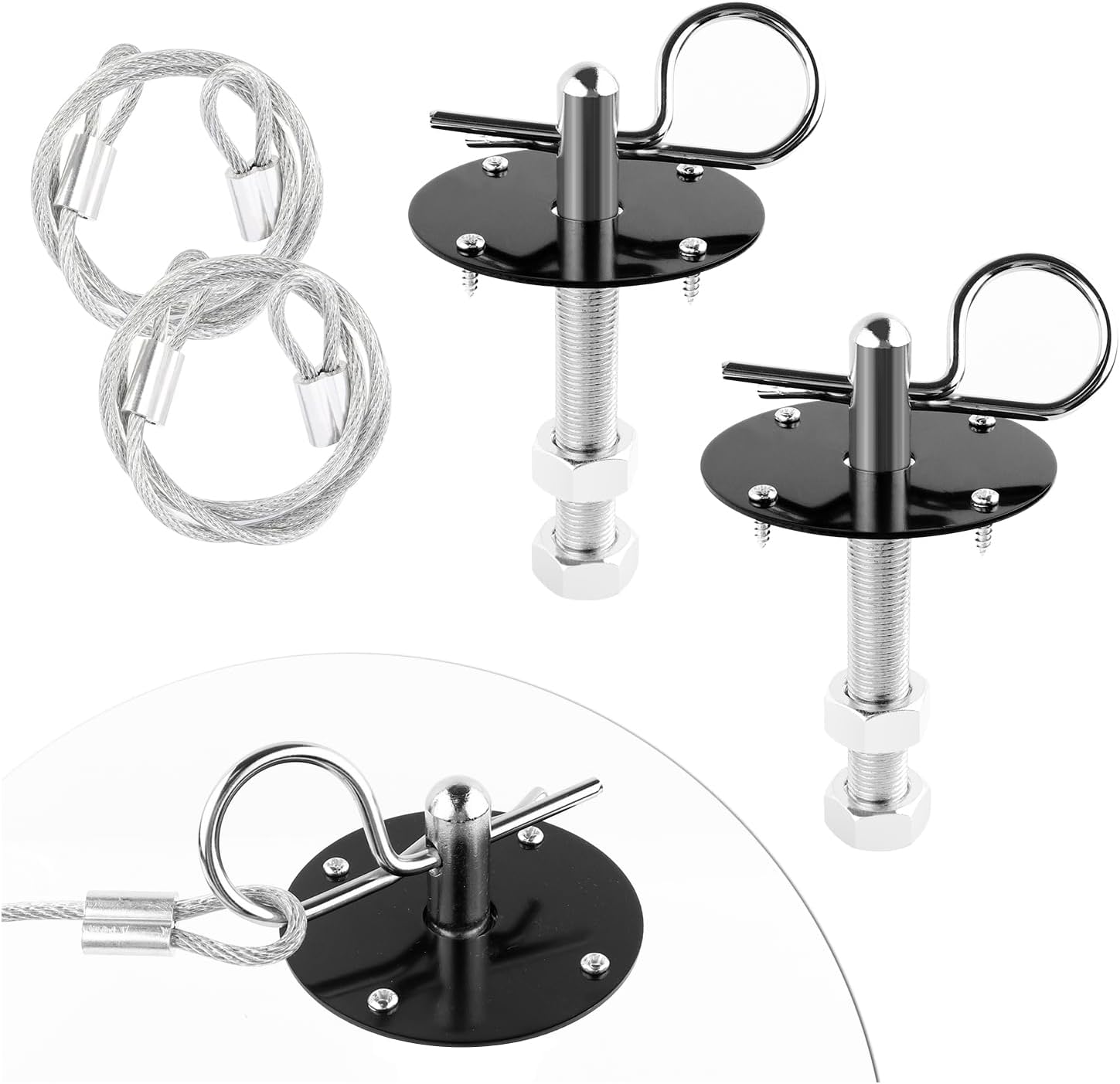 Hood Pins Kit for Car - Stainless Steel Hood Pin Lock Clip with Racing Lanyard for Fixing Car Hood Cover & Reduce Shaking - Universal Car Mods Exterior Accessories Fits Most Car Truck SUV(Black)