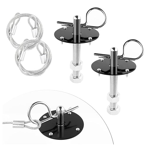 Hood Pins Kit for Car - Stainless Steel Hood Pin Lock Clip with Racing Lanyard for Fixing Car Hood Cover & Reduce Shaking - Universal Car Mods Exterior Accessories Fits Most Car Truck SUV(Black)