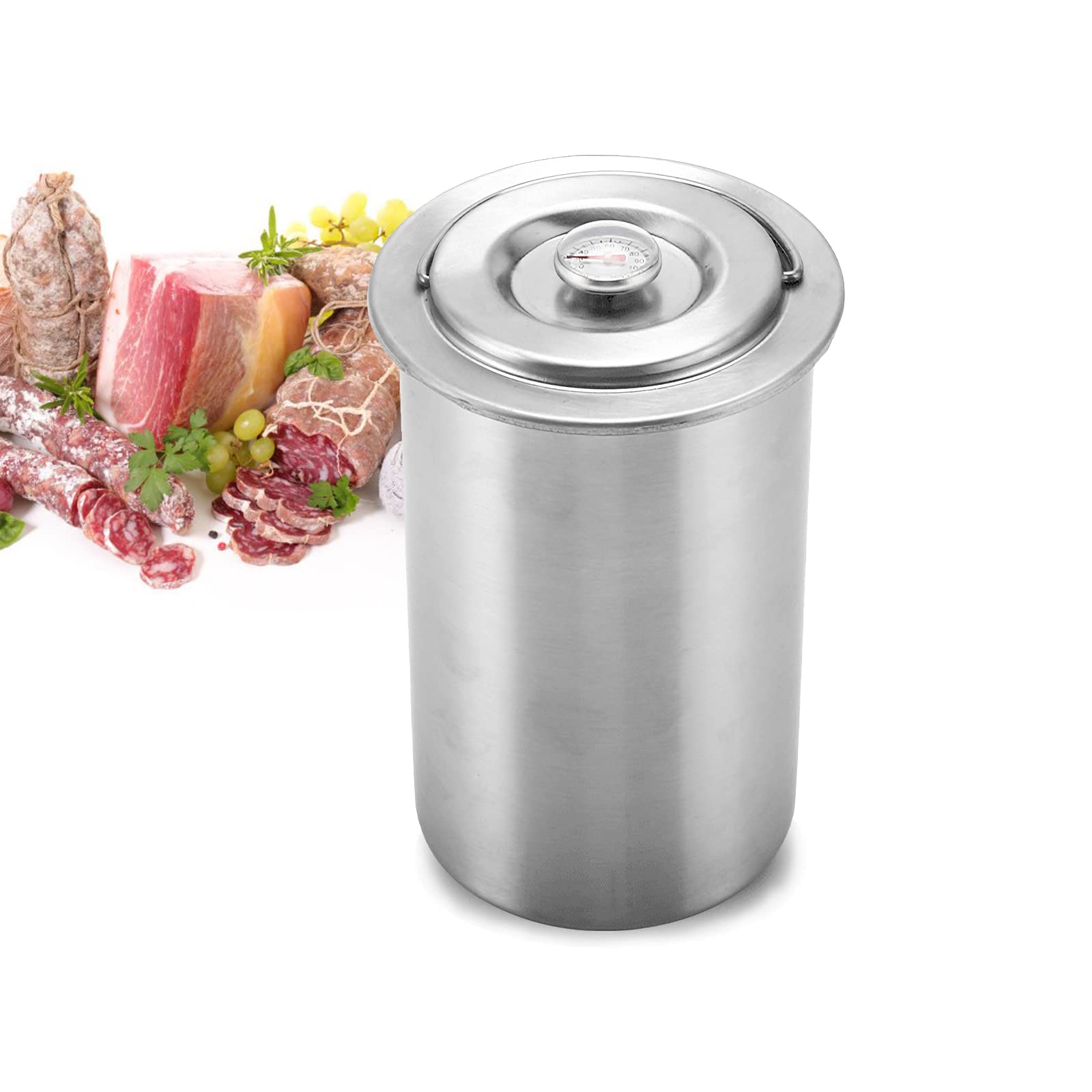 RoseFlower Rostfreier Schinkenkocher, Schinkenmacher Edelstahl Schinkenpresse Fleischpresse mit Thermometer für hausgemachtes Schinkenfleisch |Silber, 11 x 10 x 18cm