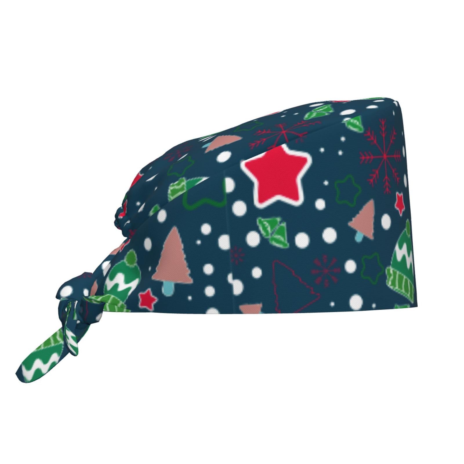 Kuilepa Christmas Print Working Caps With Sweatband Adjustable Working Hats Elastic Scrub Hats Nurse Scrub Cap