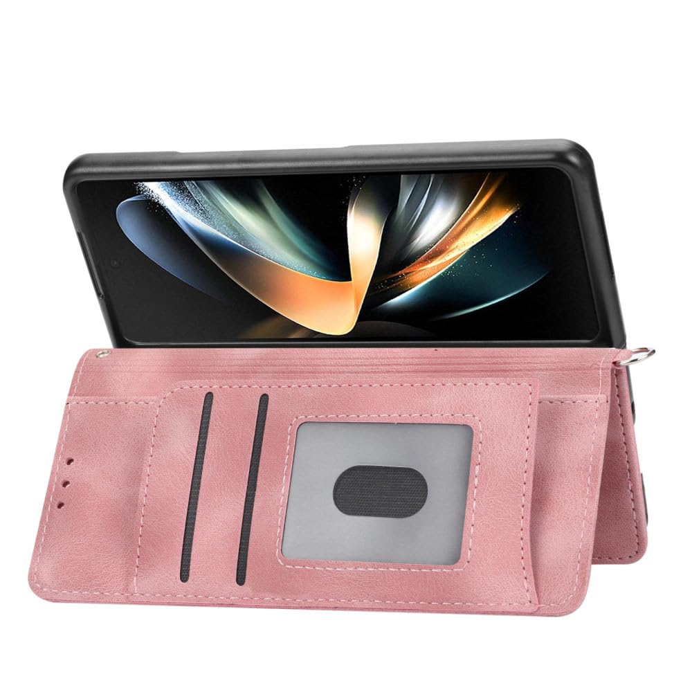 Custodia protettiva con cerniera per cordino a tracolla per Samsung Galaxy Z Fold 5 4 3 Fold5 Fold4 Fold3 5G Porta carte di credito Custodia in pelle, Nero, Per Galaxy Z Fold4