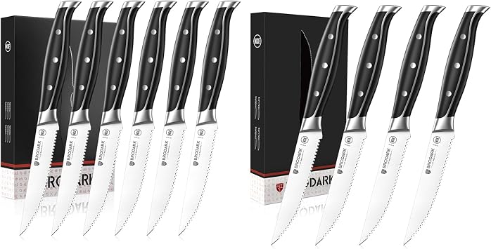 BRODARK Steak Knives Set of 10 6+4, Serrated, 4.5 Inch