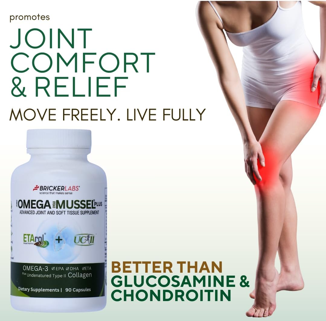 Bricker Labs Omega Cyclo - Mussel Plus UC-II, Premium NZ Green Lipped Mussel Plus UC-II Undenatured Type II Collagen, the Ultimate Joint Supplement for Joint Health and Comfort, 90 Capsules