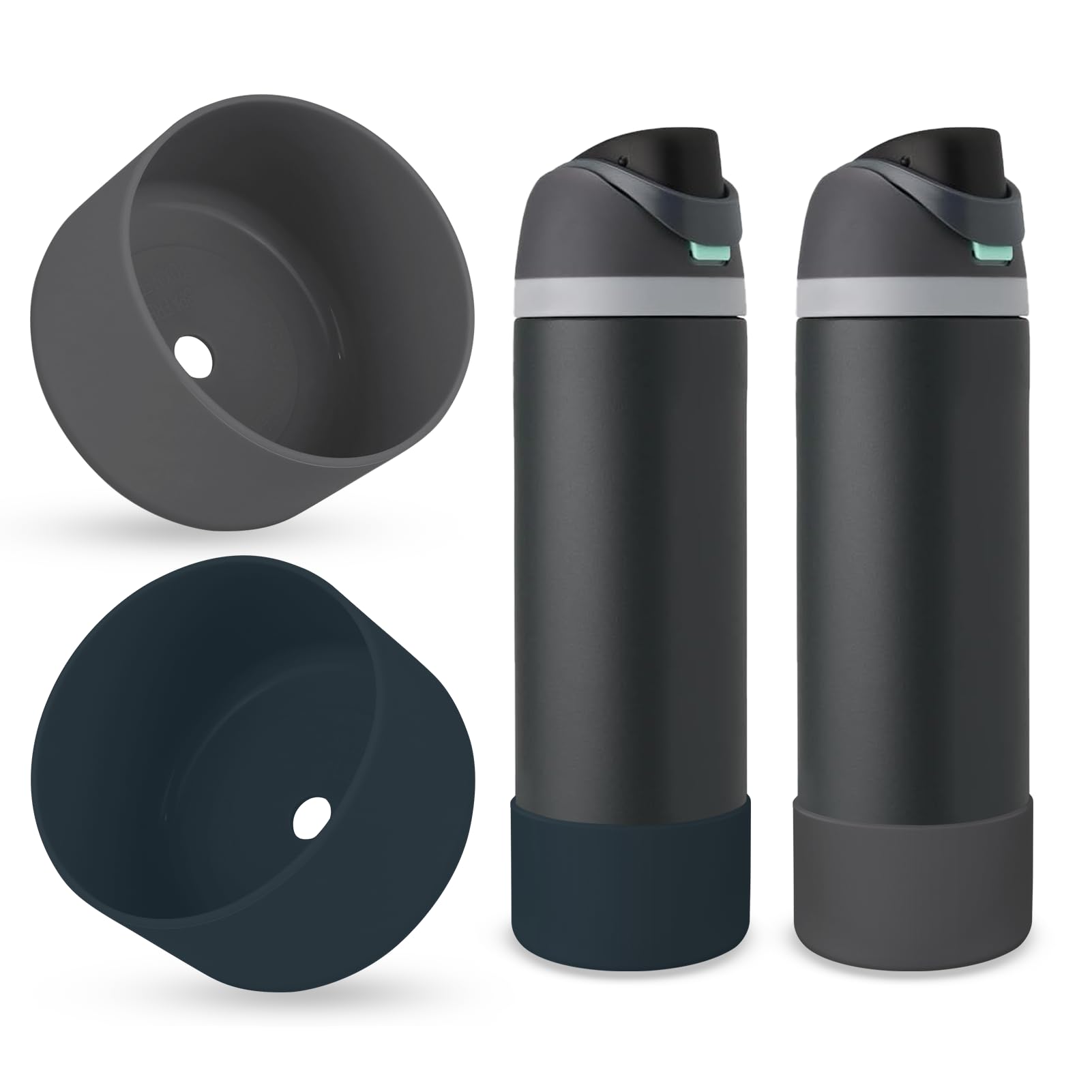 BKBY 2PCS Silicone Water Bottle Boot, Compatible with Owala 24oz 32oz 40oz, Protective Anti-Scratch & Anti-Dent No Noise Sleeve Cover for FreeSip/Twist/Flip Water Bottles (Foggy Tide+Charcoal, 24oz)
