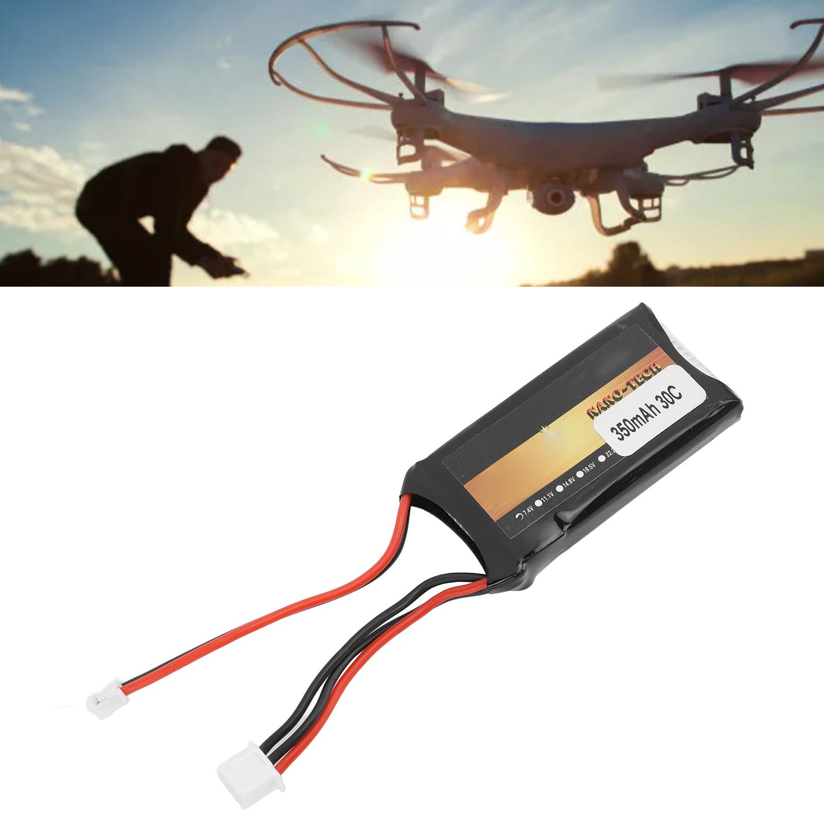 Bateria LiPo 7,4 V, Bateria LiPo 350 MAh 2S 30C z wtyczką PH2.0 Kompatybilna z większością Samochodów RC w Skali 1/10, 1/16, 1/18, 1/24 i Zdalnie Sterowanym Dronem