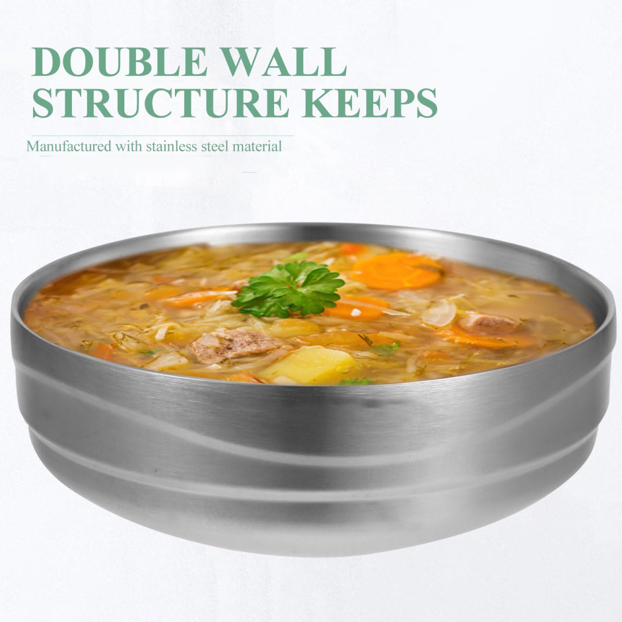 Veemoon Big Stainless Steel Korea Soup Bowls Silver Large Bibimbap Bowl Ramen Container Oatmeal Dessert Bowl Seasoning Serving Bowls Appetizer Bowls for Home Restaurant Buffet Supplies, 20CM - Image 4