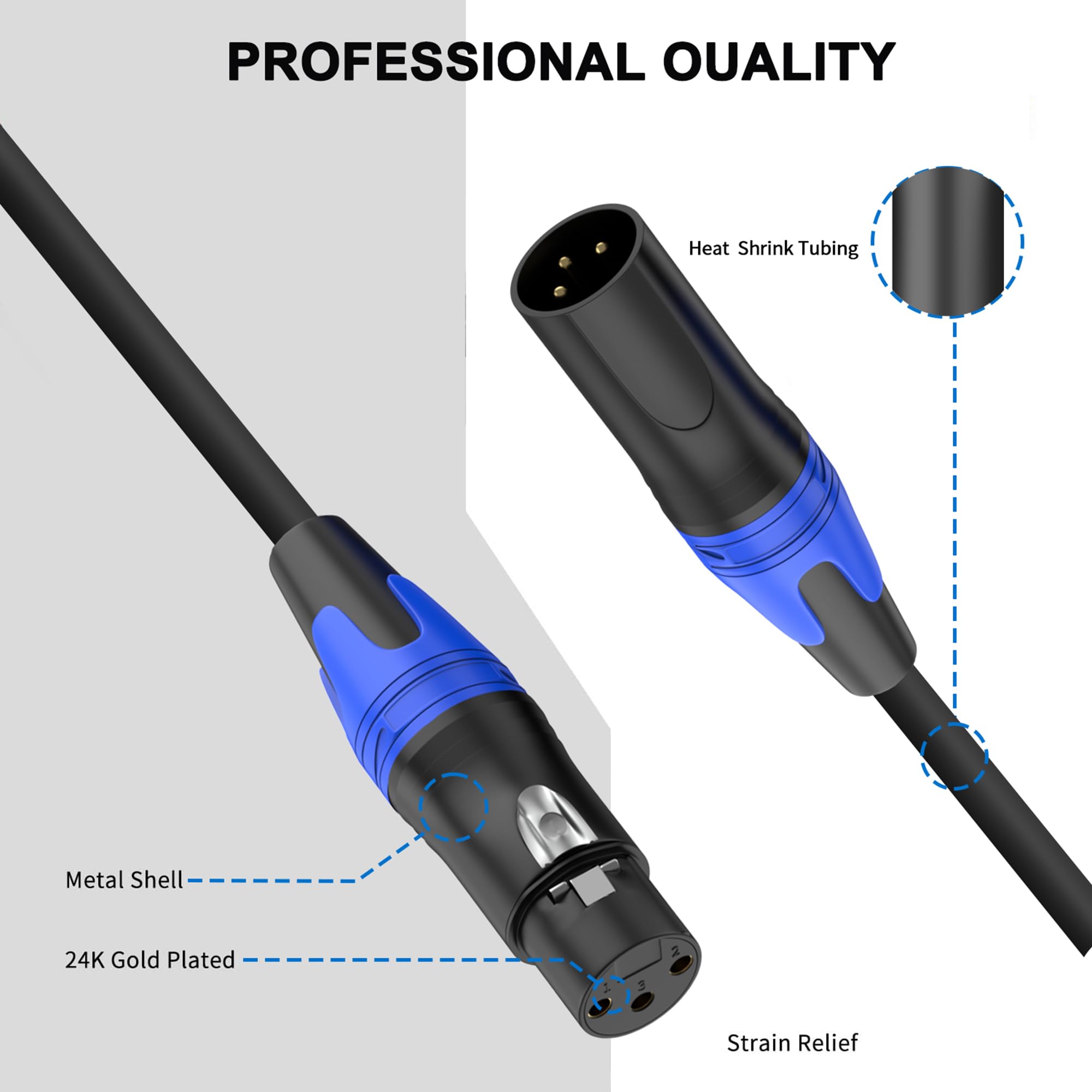 Confezione da 2 cavi XLR da maschio a femmina da 30 m per microfono bilanciato professionale XLR maschio a femmina, cavo di prolunga per microfono