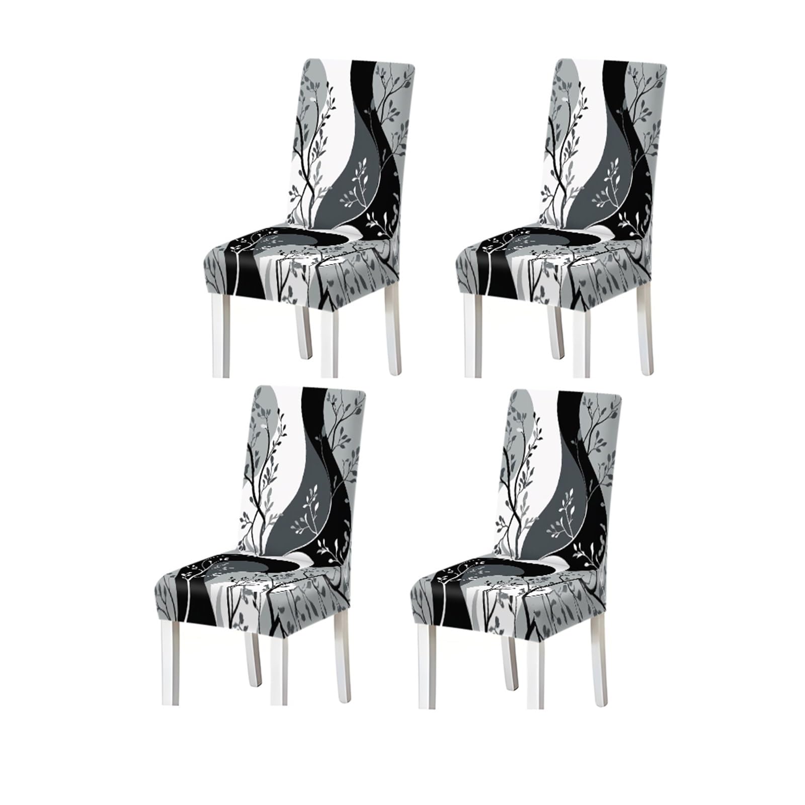 FZJKGH Black White Gray Branch Pattern Print Dining Chair Covers Set Of 2/4/6, Stretch Slipcovers For Kitchen Dining Room Removable Stretch Slipcovers for Dining Chairs(4PCSChair cover)