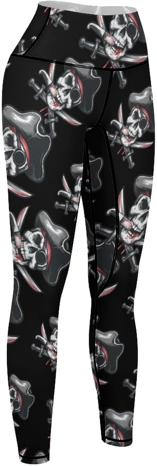 Dead Man's Chest Skull Jolly Roger Women's High Waisted Workout Leggings Tummy Control Soft Yoga Pants