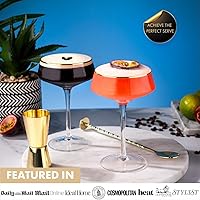 Vista 4 de VEMACITY - Juego de 4 vasos de Martini Espresso de lujo Vasos Coupé de 10 onzas con bordes dorados para champán, Cosmopolitans - Incluye jigger