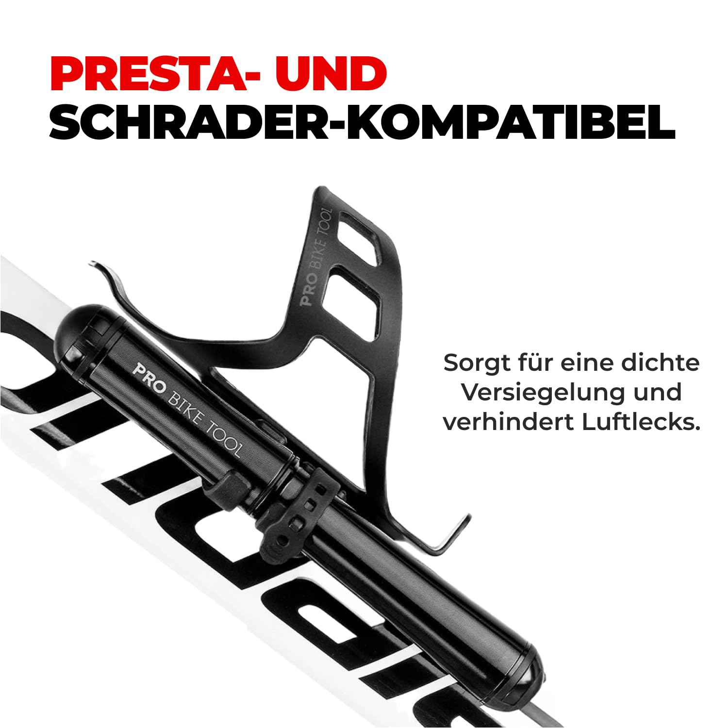 PRO Bike Tool Mini Fahrradpumpe Premium Edition - Kompatibel mit Presta- und Schrader-Ventilen - PSI Hochdruck - Fahrradreifenpumpe für Straßen- und Mountainbikes