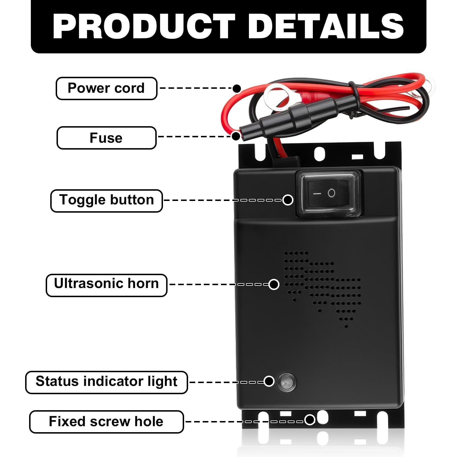 Repellente Ultrasuoni Topi per Auto 12V Martora per Auto con Ultrasuoni 12-24KHz Repellente Topi per Autos a Doppia Azione con LED Alimentazione a Batteria Veicolo Cavo da 50cm per Motore e Van
