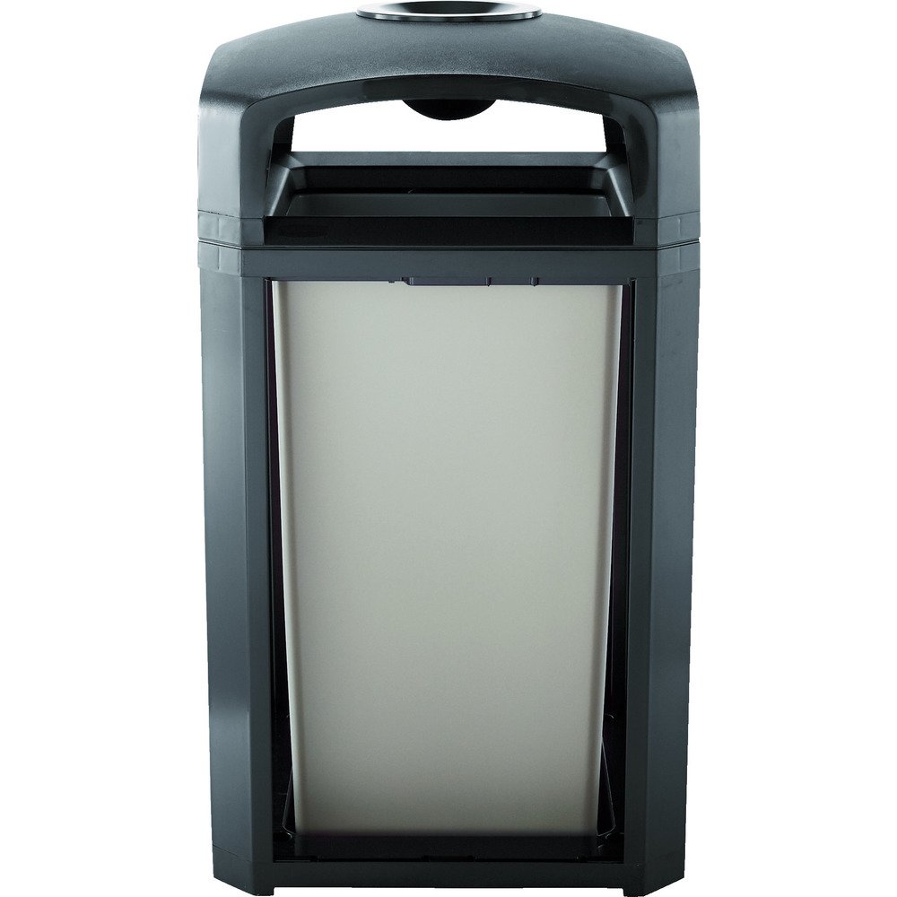 Rubbermaid Commercial Products Landmark Large Dome Top Trash Can Frame, 50-Gallon, Black, with Liner and Ash Tray, Indoor/Outdoor Waste Container