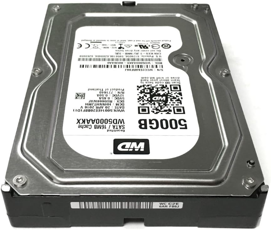 Western Digital Caviar Blue WD5000AAKX 500GB 7200RPM 16MB Cache SATA 6.0Gb/s 3.5in Internal Hard Drive (Renewed) - w/ 1 Year Warranty