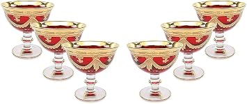 Interglass Italy Luxury Vintage Glass Compote Serving Bowl 6, Red