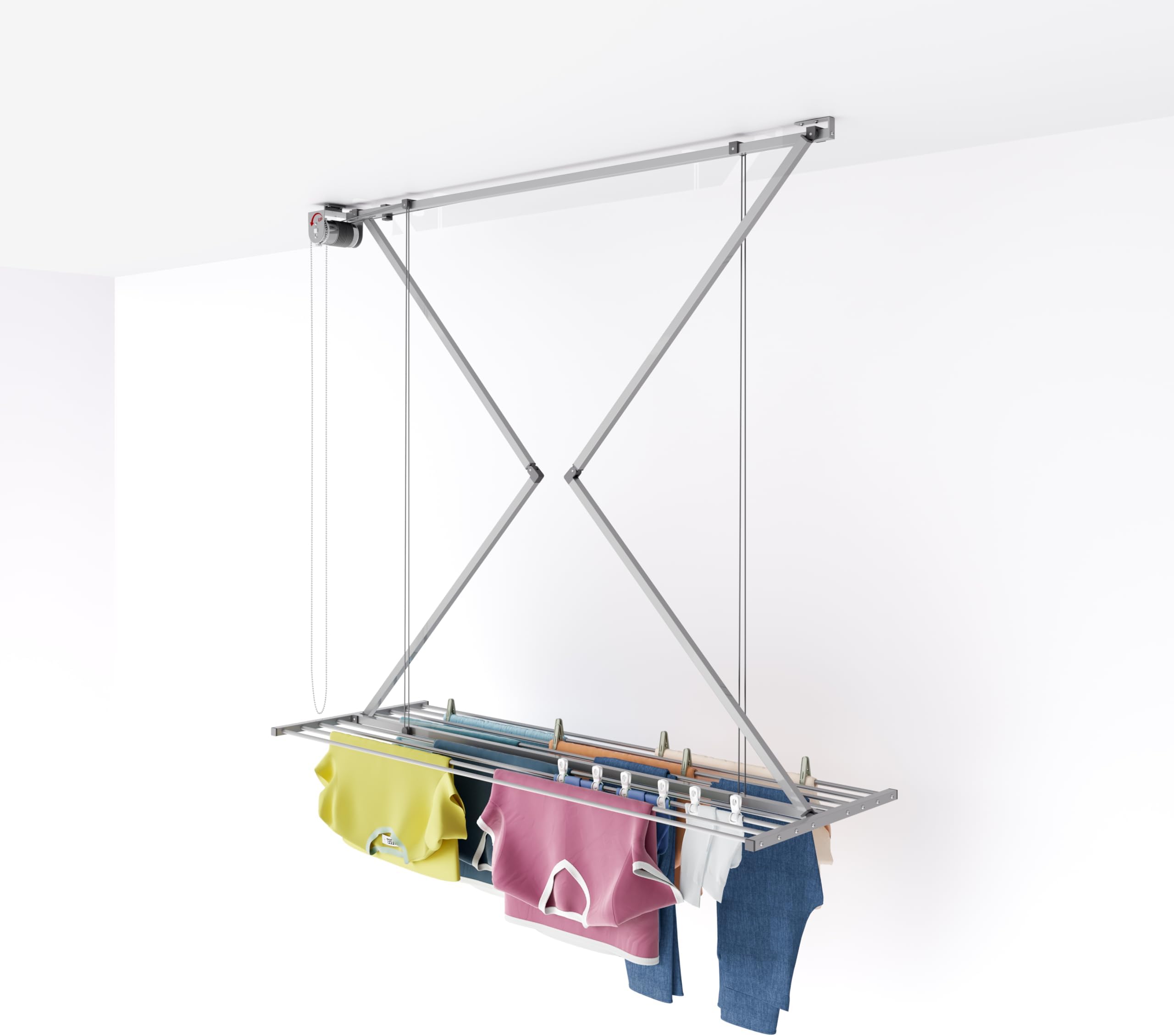 foxydry Mini Ceiling Mounted Clothes Drying Rack Pulley Clothes Dryer Vertical Folding Laundry Drying Rack (150cm / 59.05", Gray)