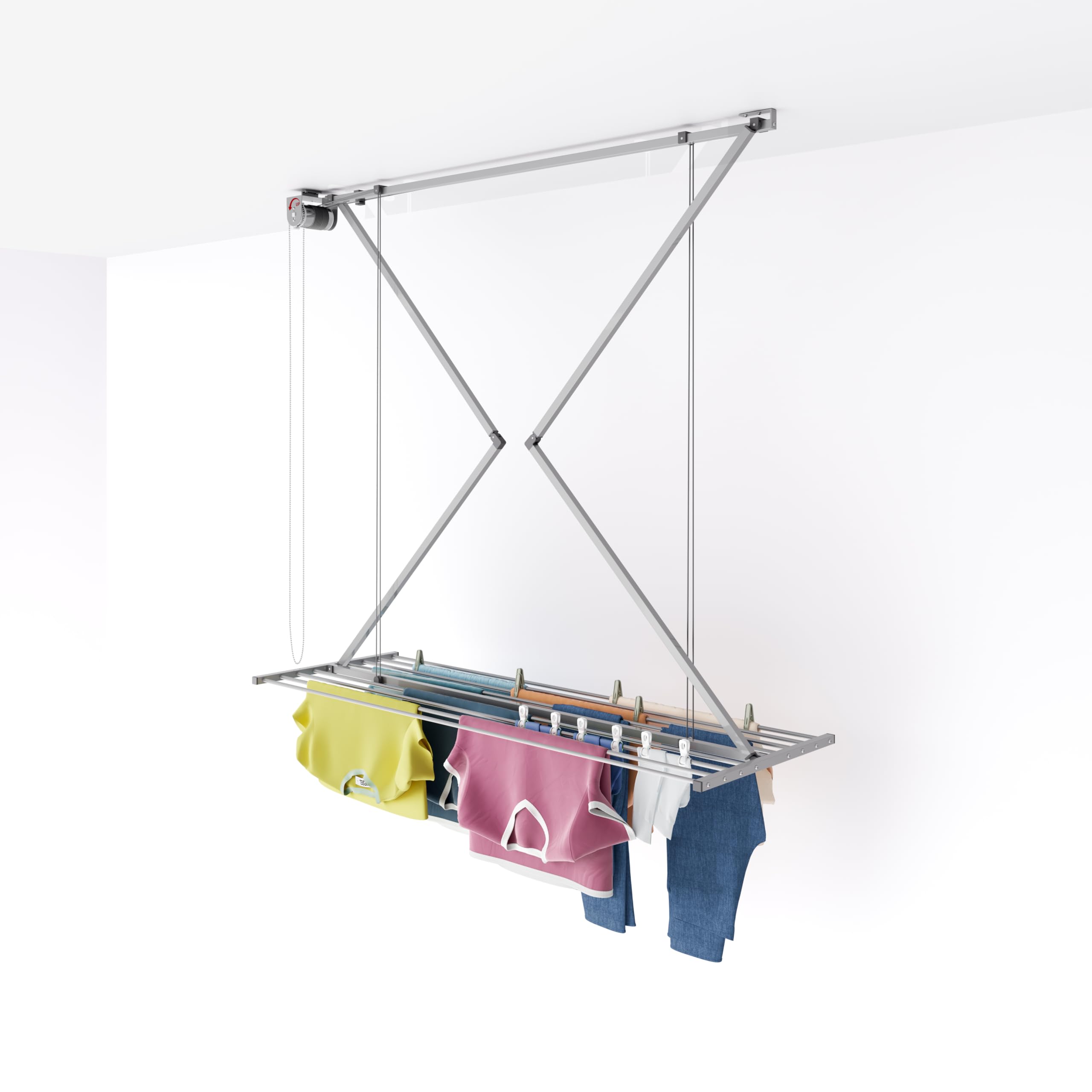 foxydry Mini, Ceiling-Mounted Clothes Drying Rack, Pulley Clothesline, Vertical Foldable Laundry Rack 59.8x21.25x9.8 in