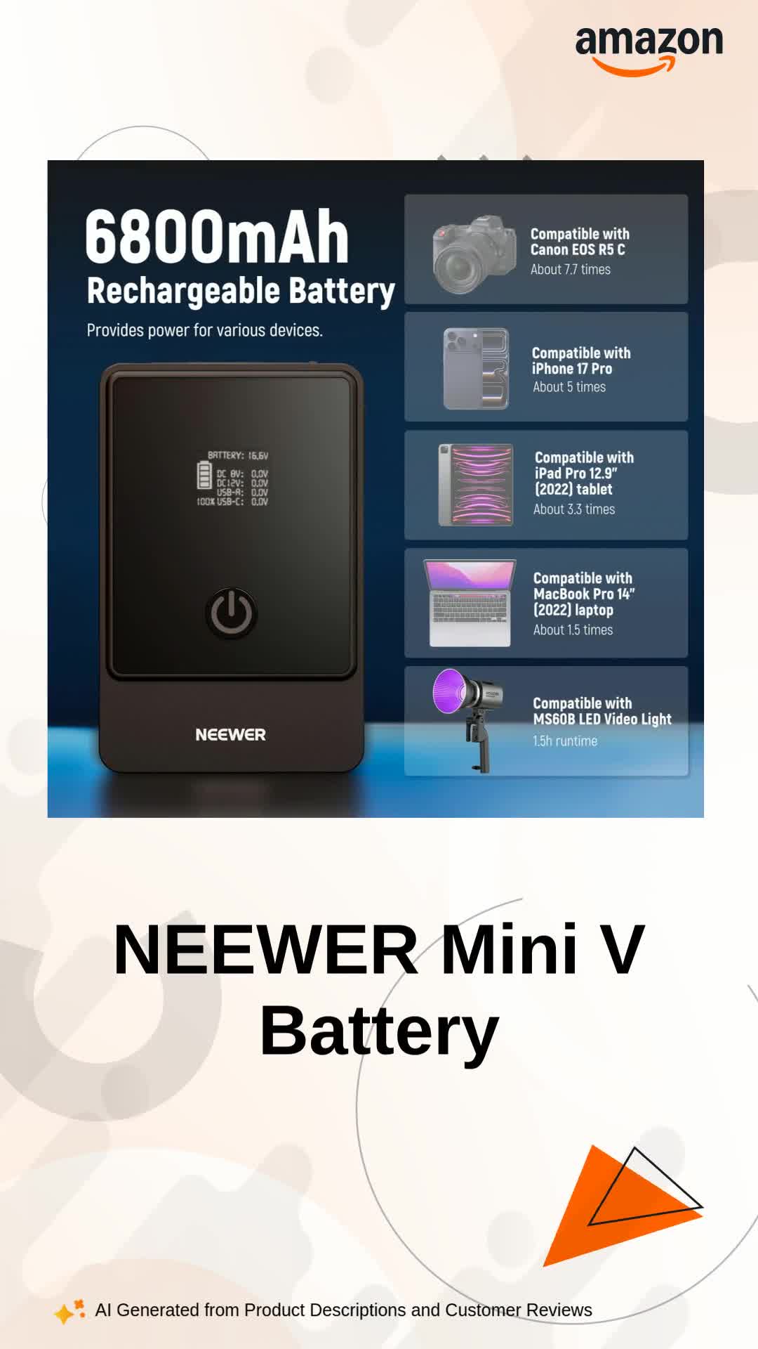 Buy NEEWER Mini V Mount Battery 6800mAh 99Wh 14.5V, Mini V Lock