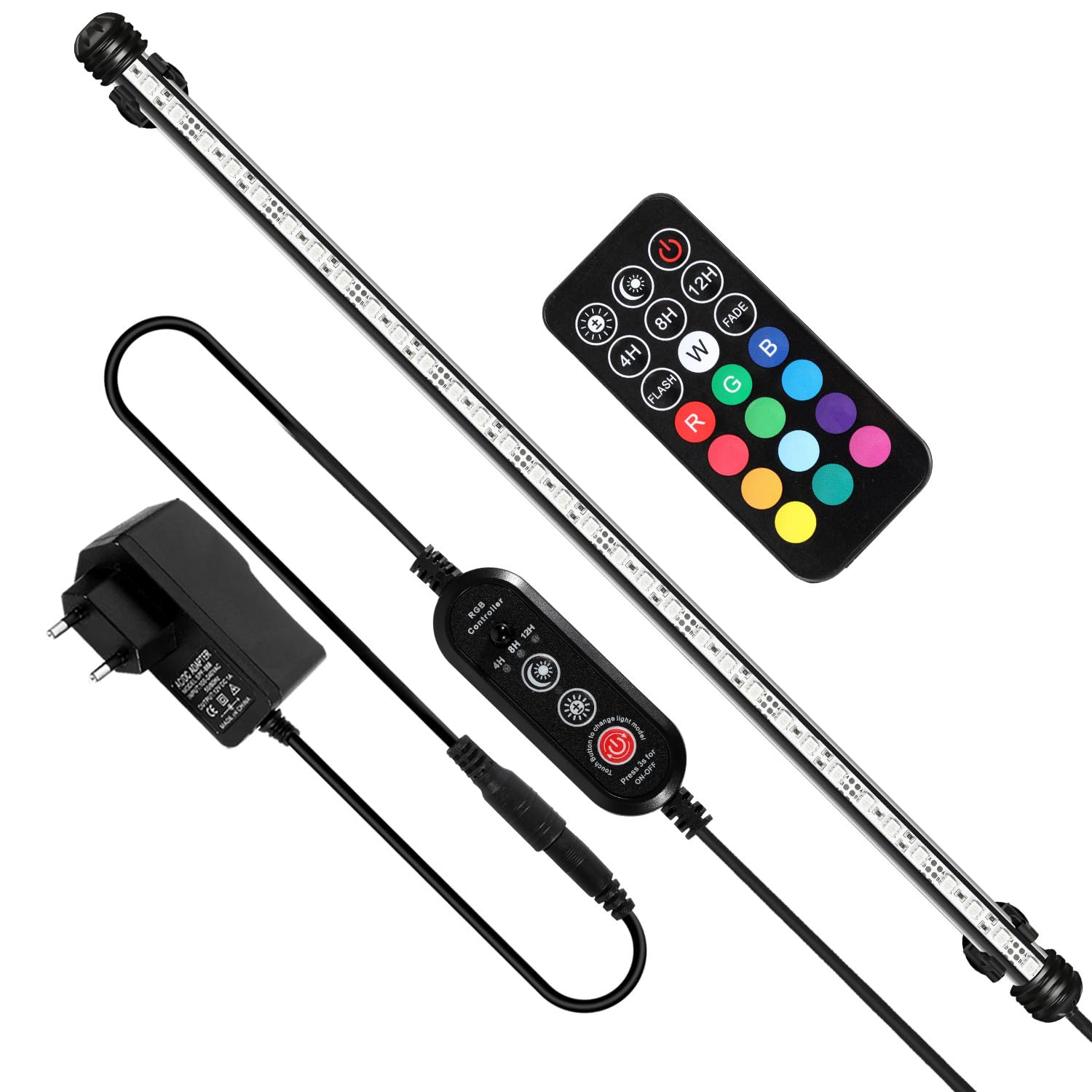 Iluminación LED para acuarios, luz de acuario RGB, IP67 impermeable, tira de luz de acuario con interruptor temporizador automático, adecuada para acuarios de agua dulce de diferentes tamaños