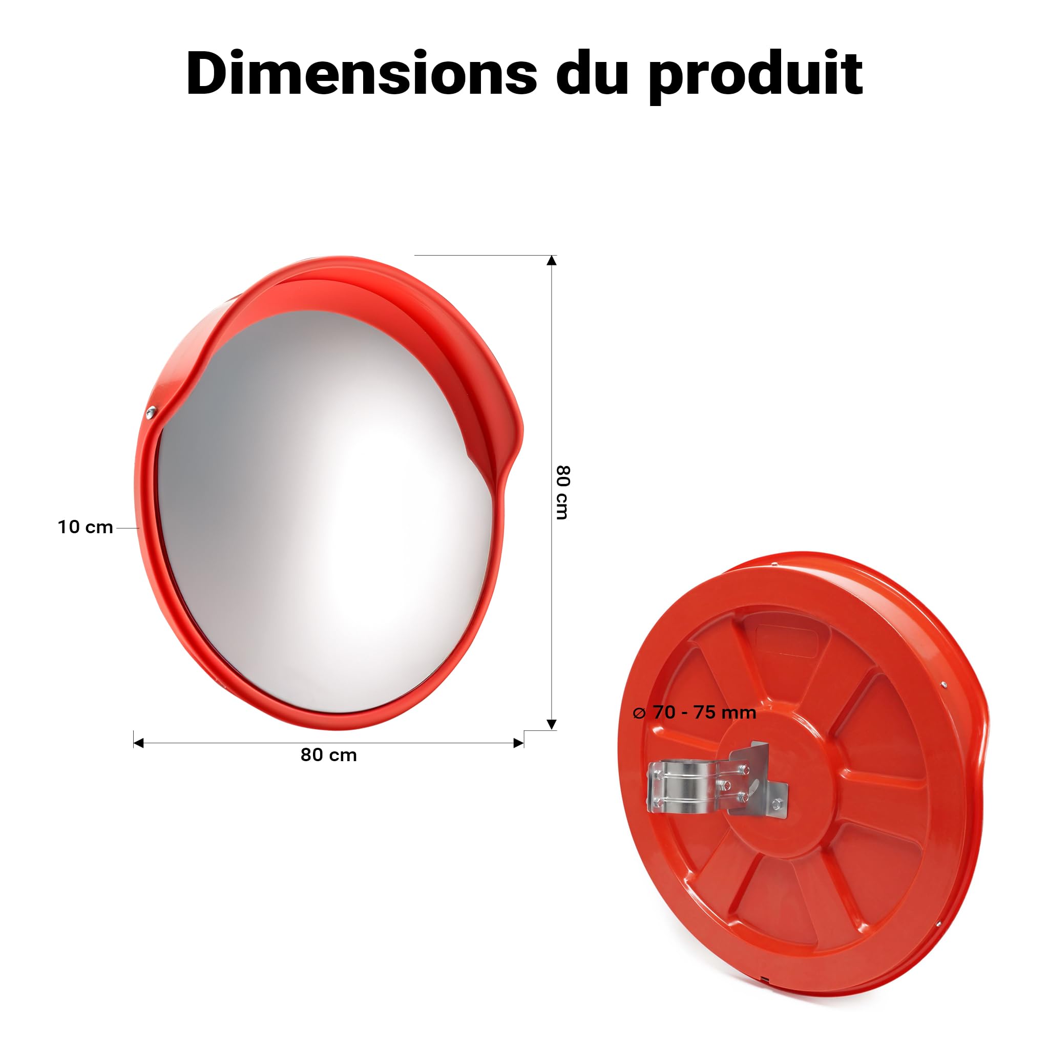 Wiltec Miroir rond de circulation convexe 80cm Champ de vision de 160° Couvercle de protection Sécurité routière Outdoor Indoor Résistant Matériel de montage inclus