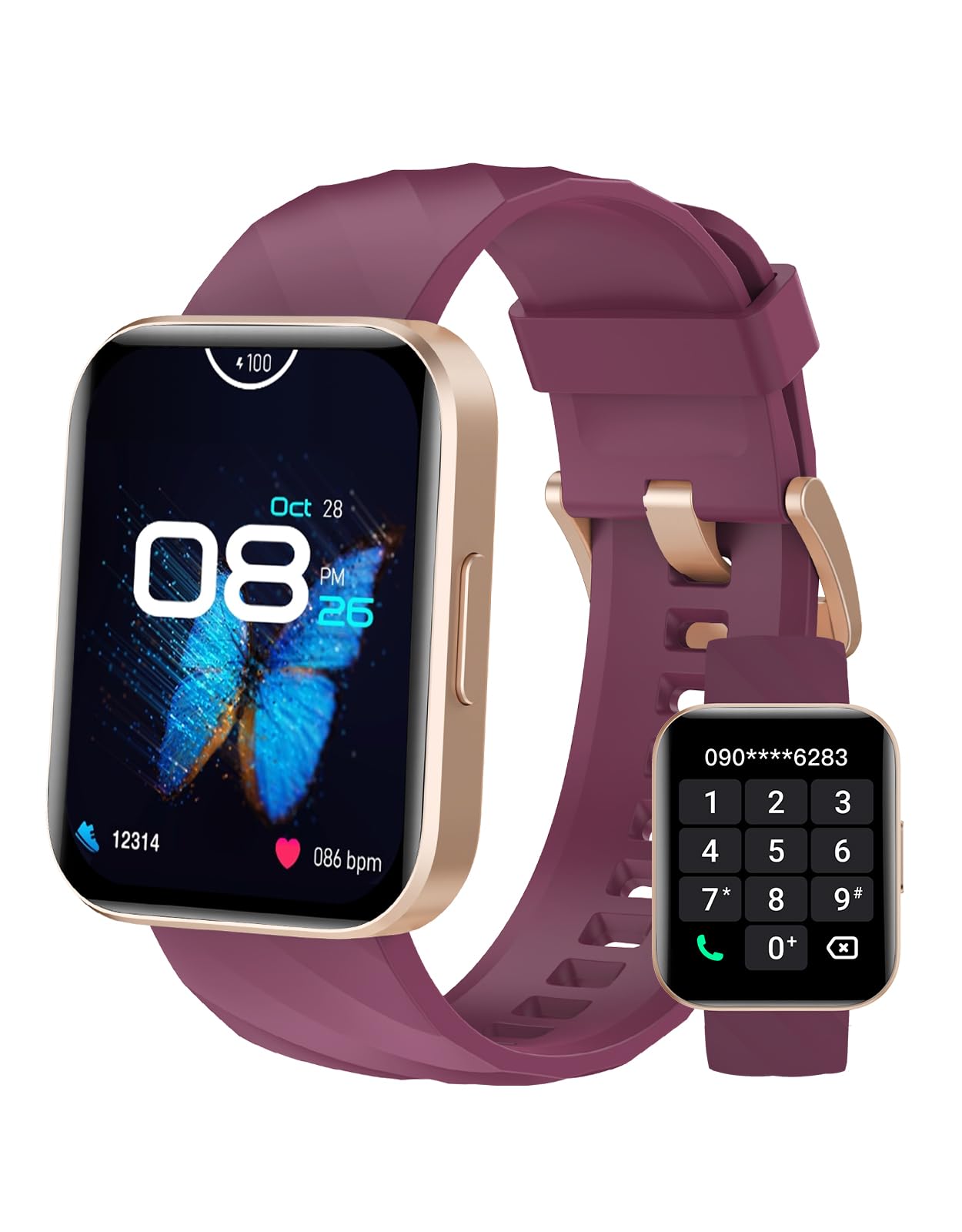スマートウォッチ iPhone対応 アンドロイド対応 Bluetooth通話機能 歩数計 活動量計 Line通知 レディース メンズ 腕時計 Smart Watch 1.85インチ高精細画面 薄型軽量 多種類文字盤 100+種類運動モード 長持ちバッテリー 電卓機能 女性生理周期管理 技適認証済み